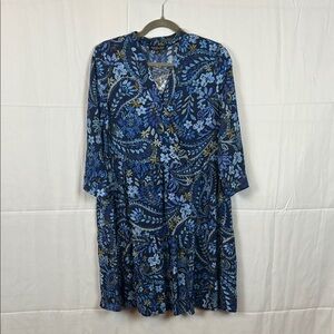 Rachel Zoe Blue Floral Long Sleeve Dress with pockets